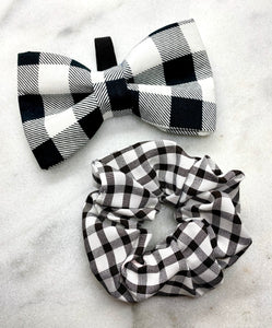 Black & White Buffalo Plaid Bow Tie & Scrunchie Set